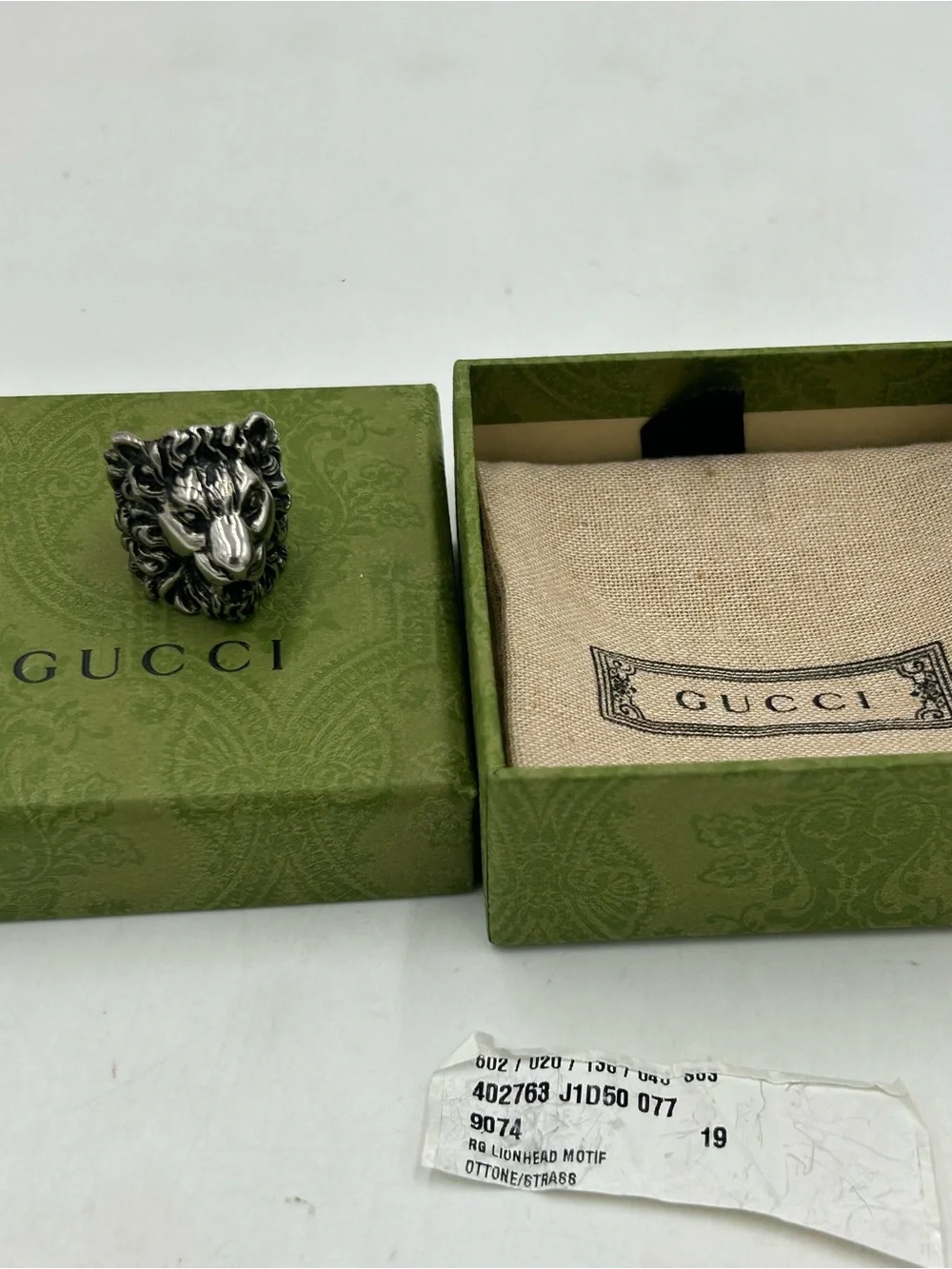 Unisex, Gucci, aged silver Lionhead  ring open mouth, roaring expression, size 8